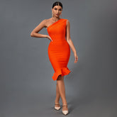 One Shoulder Fishtail Bandage Dress